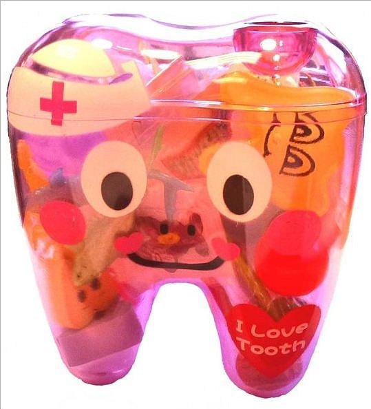 Zahnbehälter Rosa, gefüllt mit 70 Produkten für Kinder - Zahnarzt Kinderartikel